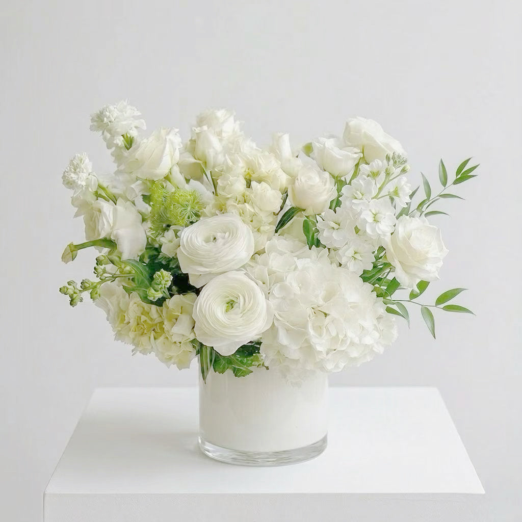 Ivory Grace — White Rose & Hydrangea Vase
