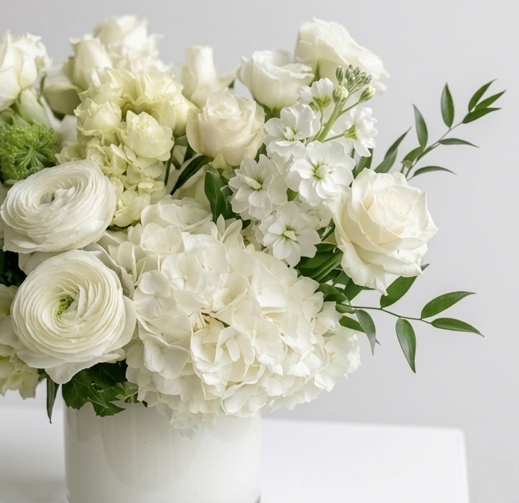 Ivory Grace — White Rose & Hydrangea Vase