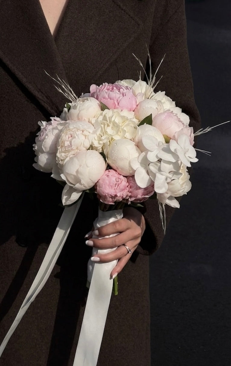The Answer — White Peony Bridal Bouquet